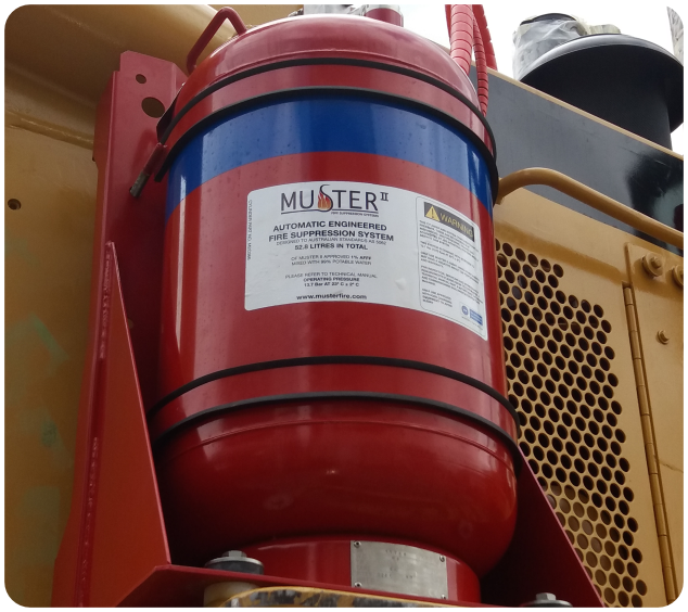 Muster fire suppression cylinder close up